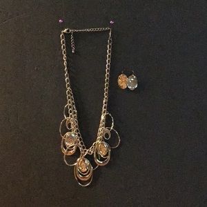 Gold metal necklace and earrings